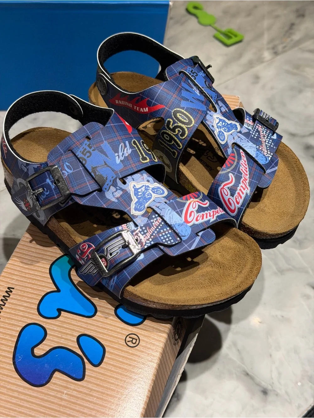 Kids Blue Graphic Adjustable Buckle Sandals